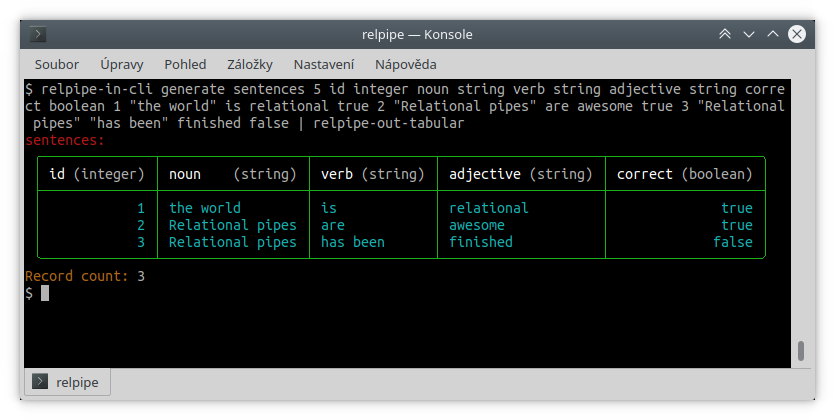 relpipe-in-cli + relpipe-out-tabular; simple example; in KDE Konsole